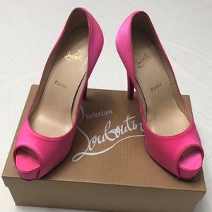 Authentic Christian Louboutin pink satin heels